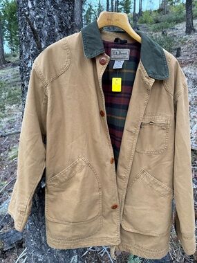 L.L. Bean Tan Canvas Field Jacket with Green Corduroy Collar